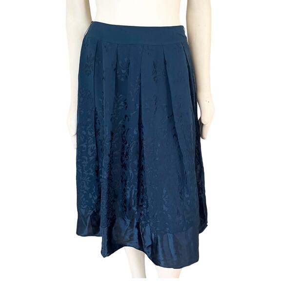 NEW COLDWATER CREEK Jacquard Midi Skirt in Lapis Blue Silk blend SZ 6 - Picture 1 of 10